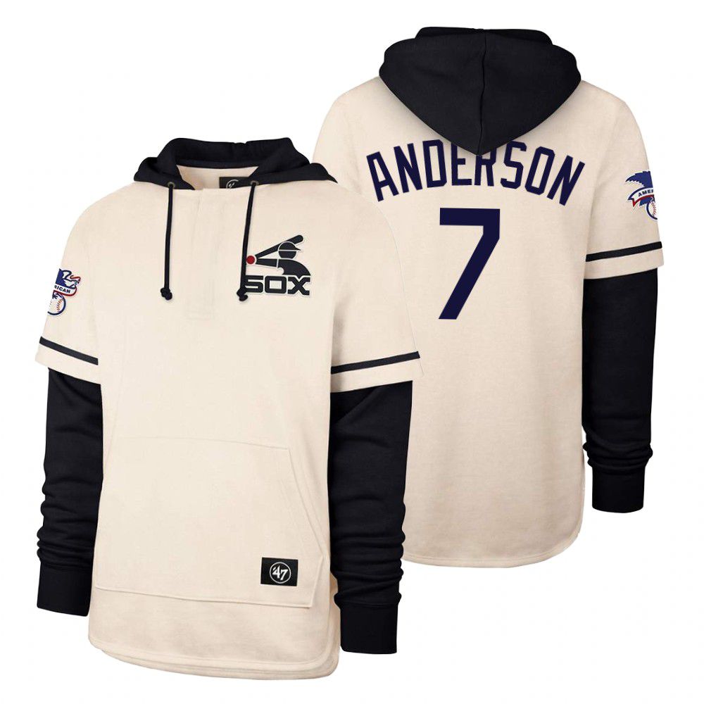 Men Chicago White Sox #7 Anderson Cream 2021 Pullover Hoodie MLB Jersey